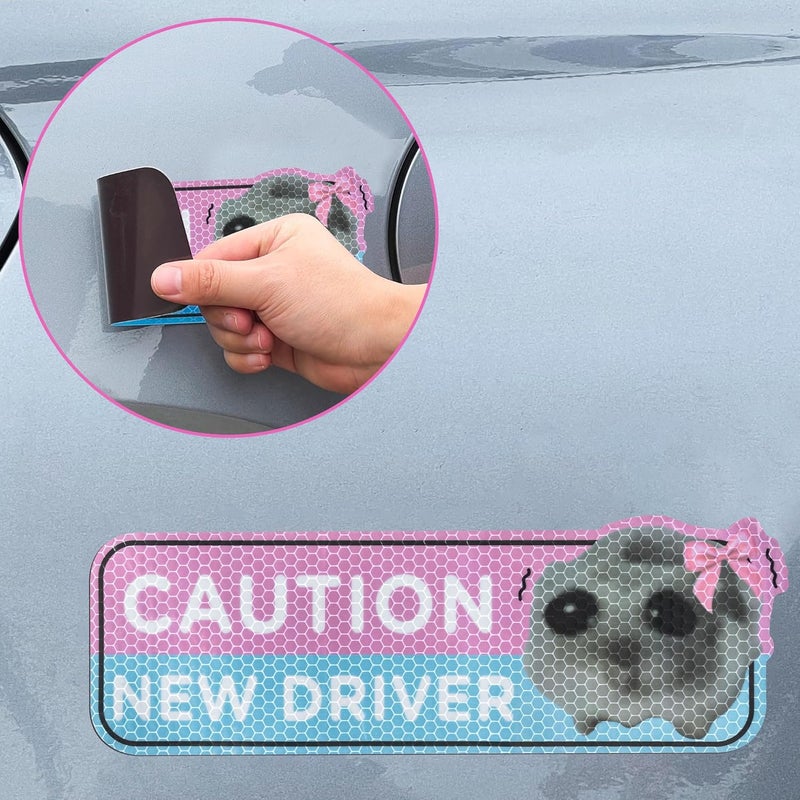CNhoqc New Student Driver Magnet - 4pcs Shivering Hamster Please Be Patient New Student Driver Automotive Car Magnet Reflective Safety Warning Attention Sign Reusable Removable Novice Bumper Sticker - Image 3